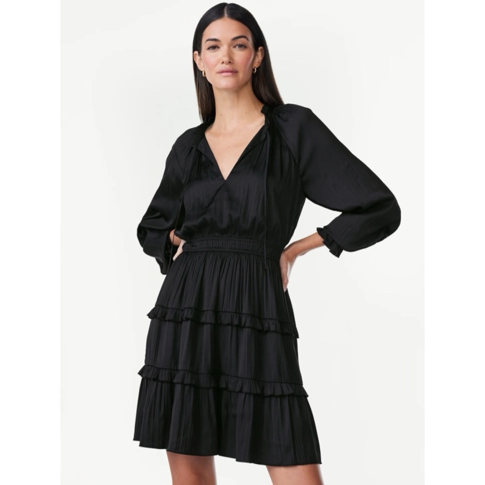 🆕 Black Ruffle Mini Dress, Women’s Size L Large 12 14 NWT Scoop NYC New!
